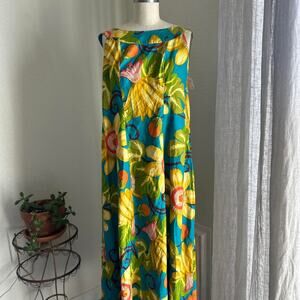 South Sea’s Fashions Women’s M/L  Dress Teal Floral Maxi Dress Cotton